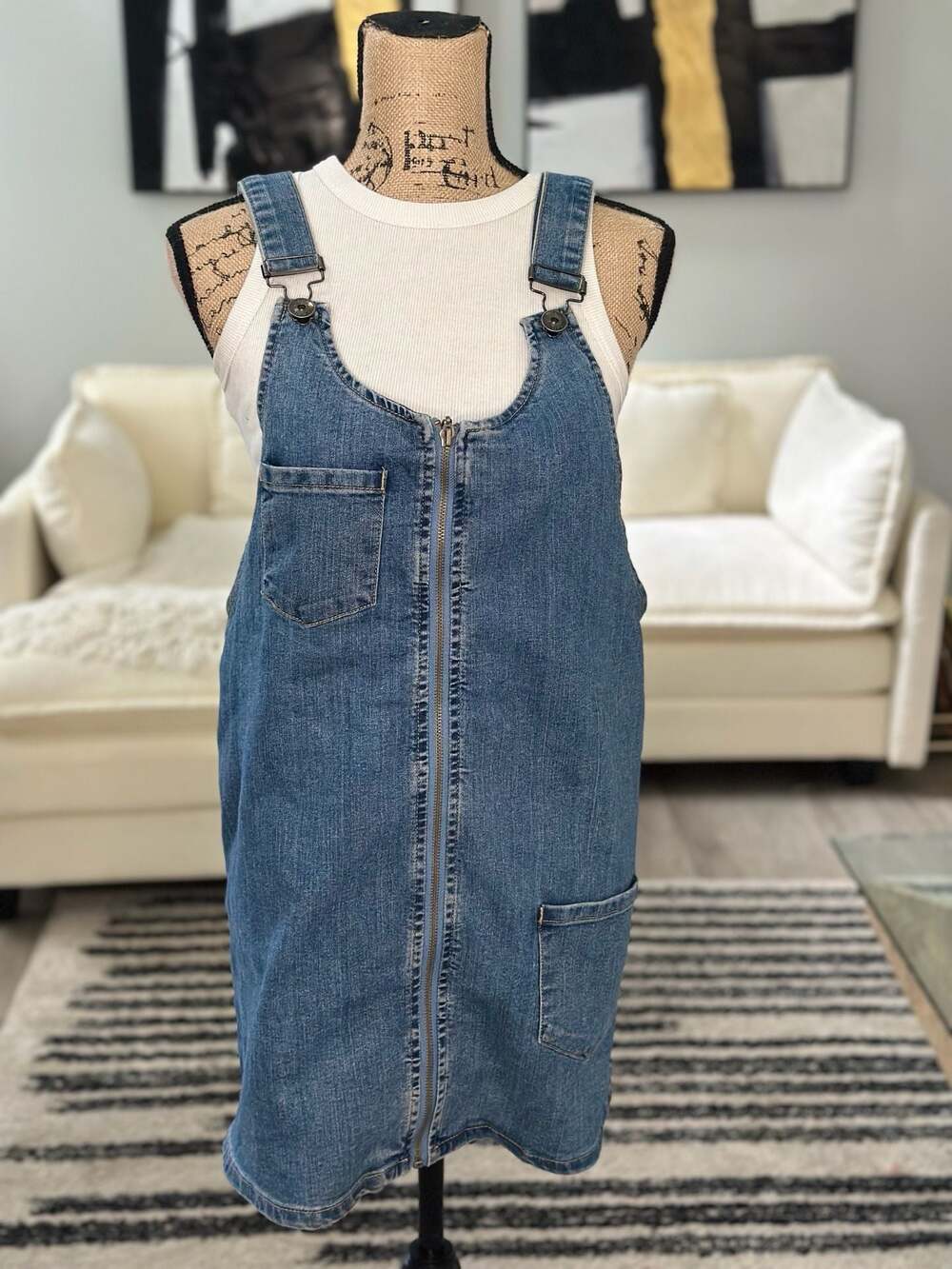 Rue21 Women's Denim Zipper Front Pinafore Overall Dress Size M